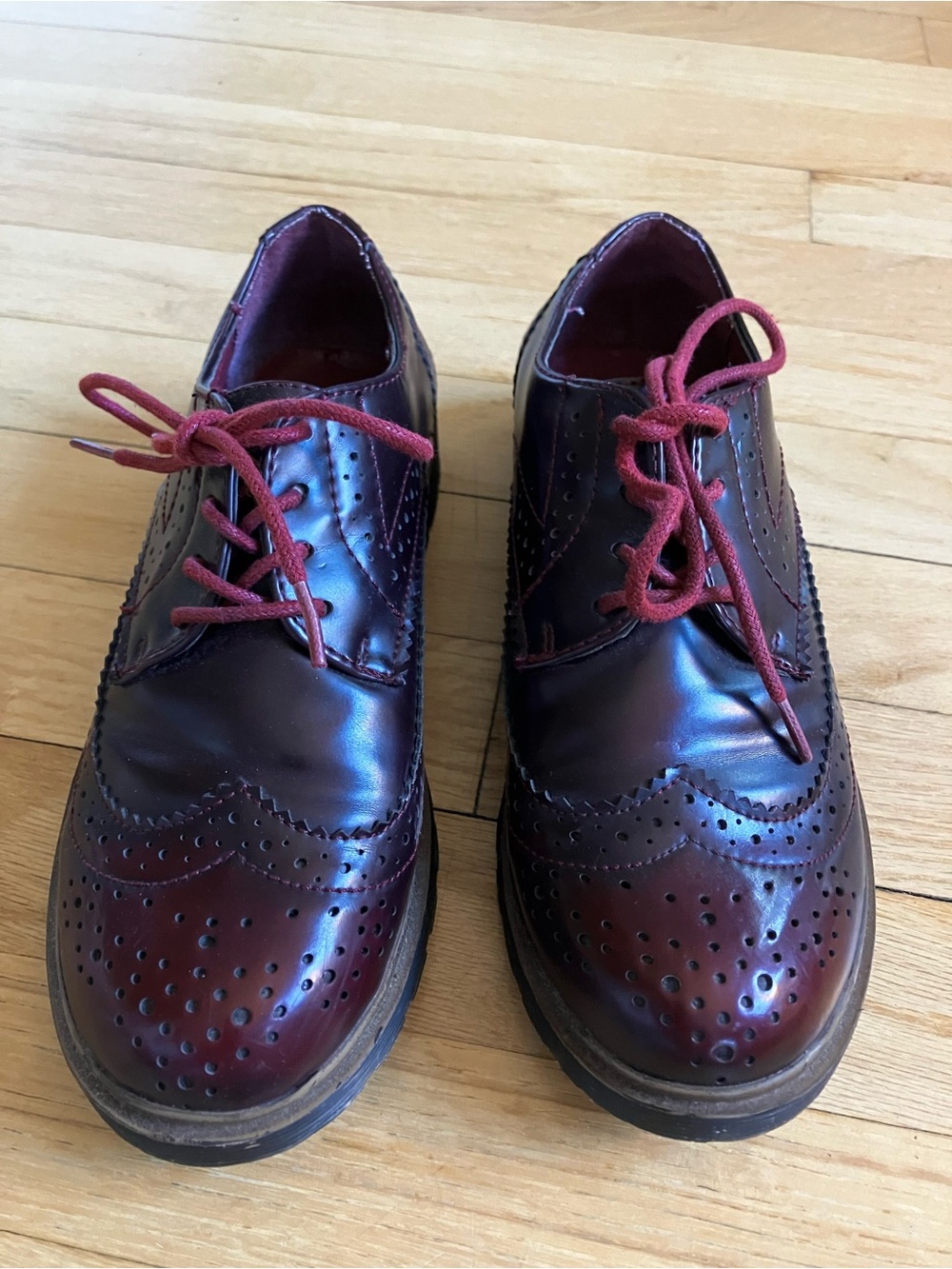 Atmosphere Burgundy Wingtip Oxfords with Red Laces